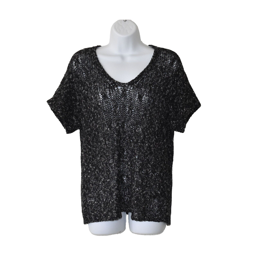 A5 NEW EILEEN FISHER Cotton/Nylon Knit Short Sleeve V-Neck Pullover Sweater Sz M
